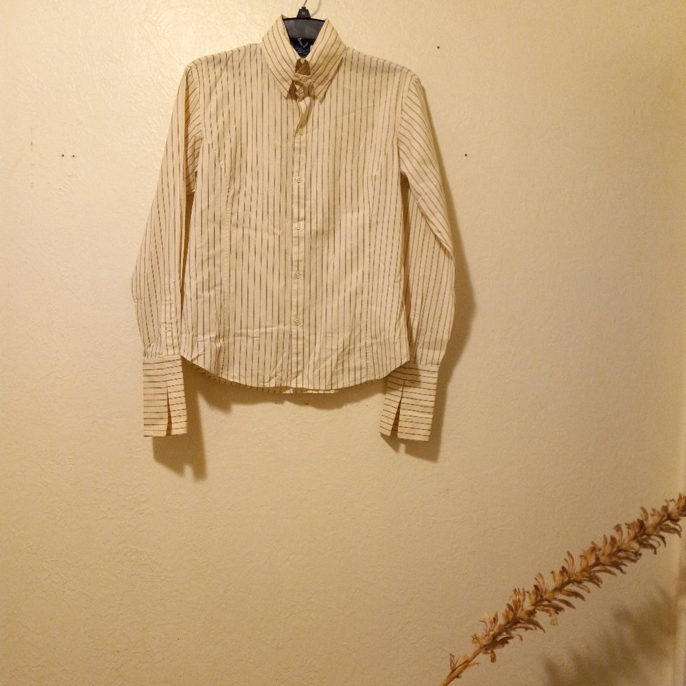 Ralph Lauren Striped Tab Collar French Cuff Button Up Size 4 Quiet Luxury Old $$